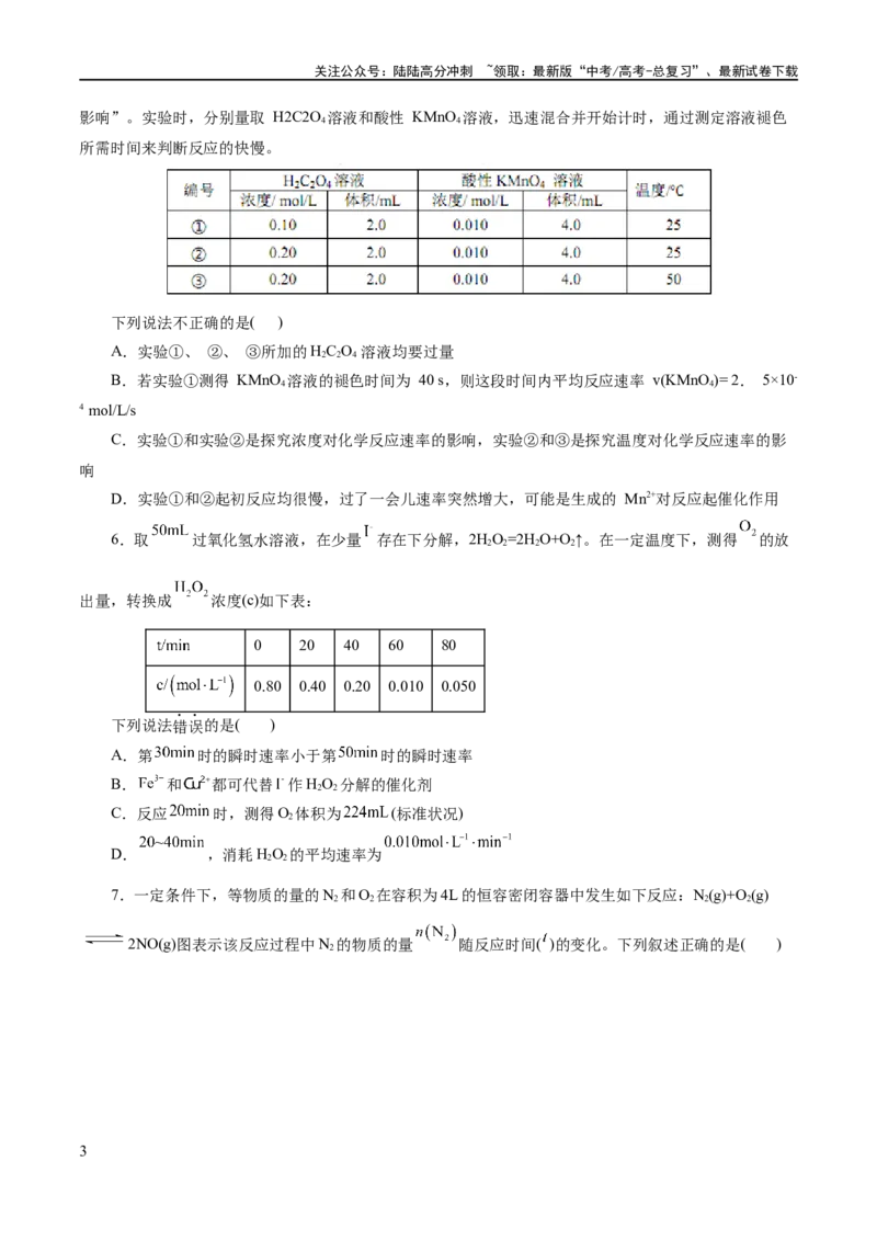 《专题07化学反应速率与化学平衡(练习)(原卷版)_05-化学-高考总复习_二轮复习_2024年_2024年高考化学二轮复习讲练测（新教材新高考）_配套练习（原卷版+解析版）》第3页预览