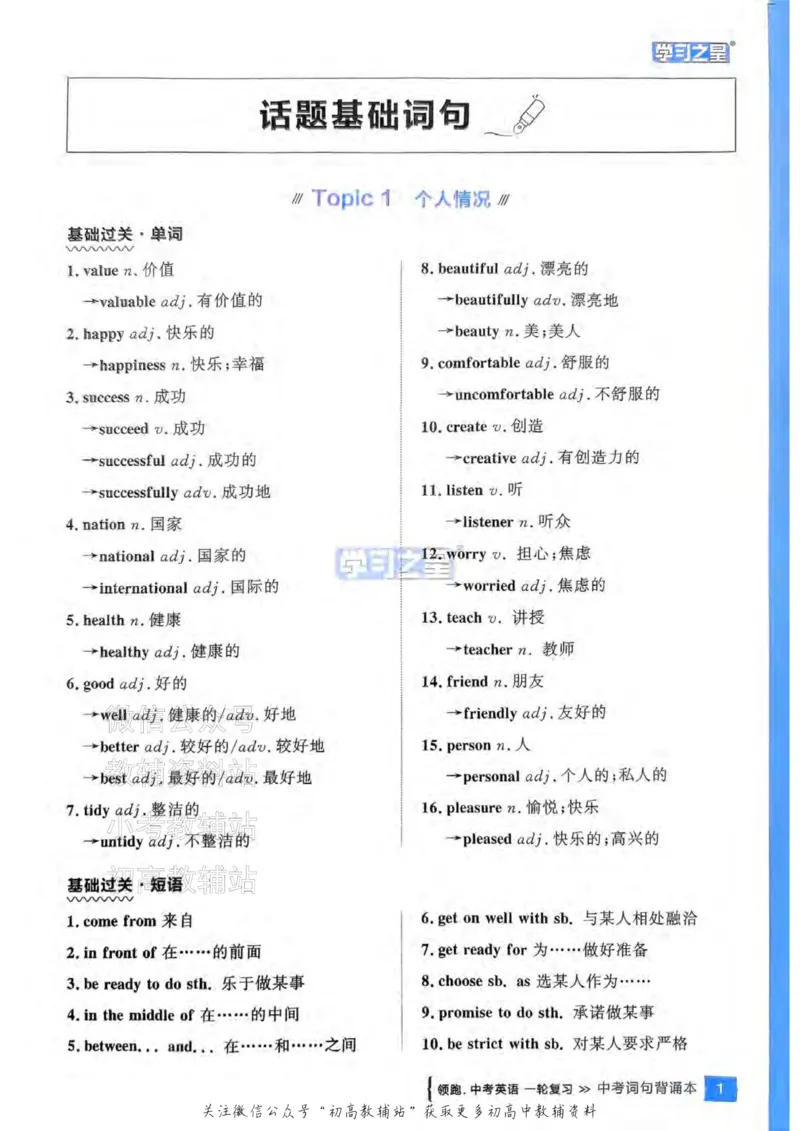 《2025领跑英语一轮（话题梳理）词句背诵_小初高学习资料合集（每天更新）_学习之星领跑中考（辽宁）》第2页预览