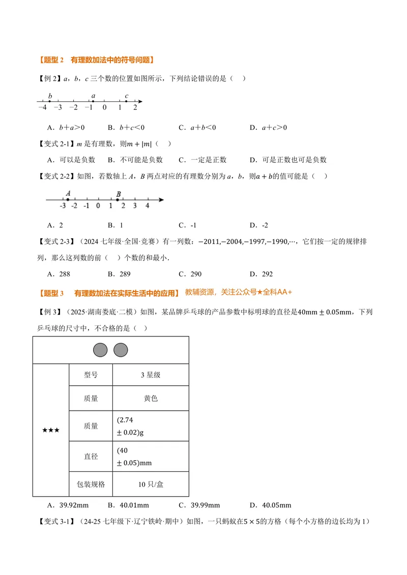 《专题2.1有理数的加法与减法(讲义)(原卷版)_2026语数英7-9年级上《举一反三系列》多版本_2026《初中数学•举一反三系列》7上多版本_2026《初中数学•举一反三系列》7上(人教)》第3页预览