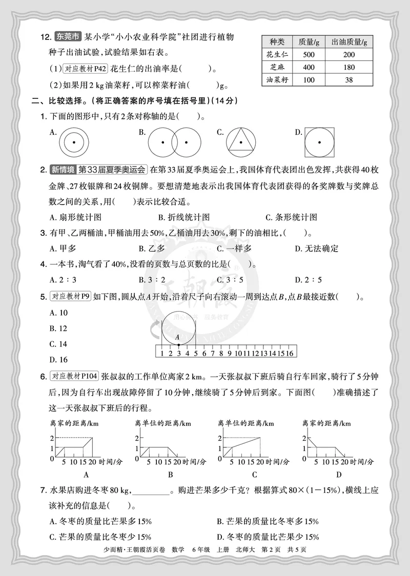 《2025秋六年级数学北师版第一学期期末摸底诊断卷（二）正文_小初高学习资料合集（每天更新）_1-6年级上册王朝霞期末摸底诊断卷》第2页预览