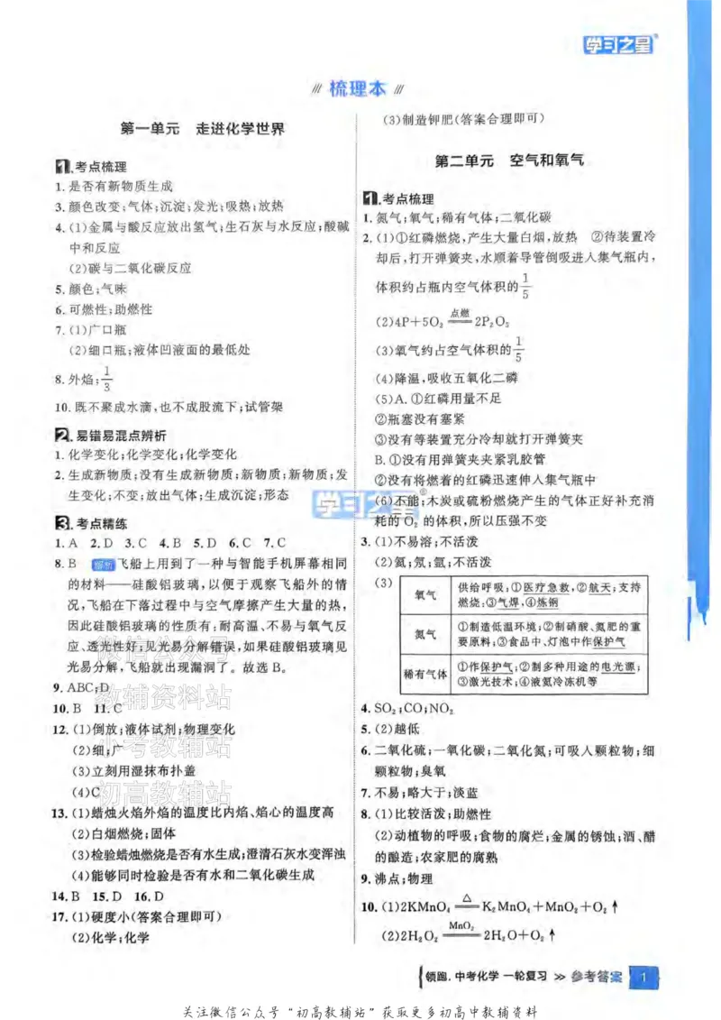 《2025领跑化学一轮教材梳理答案_小初高学习资料合集（每天更新）_学习之星领跑中考（辽宁）》第2页预览