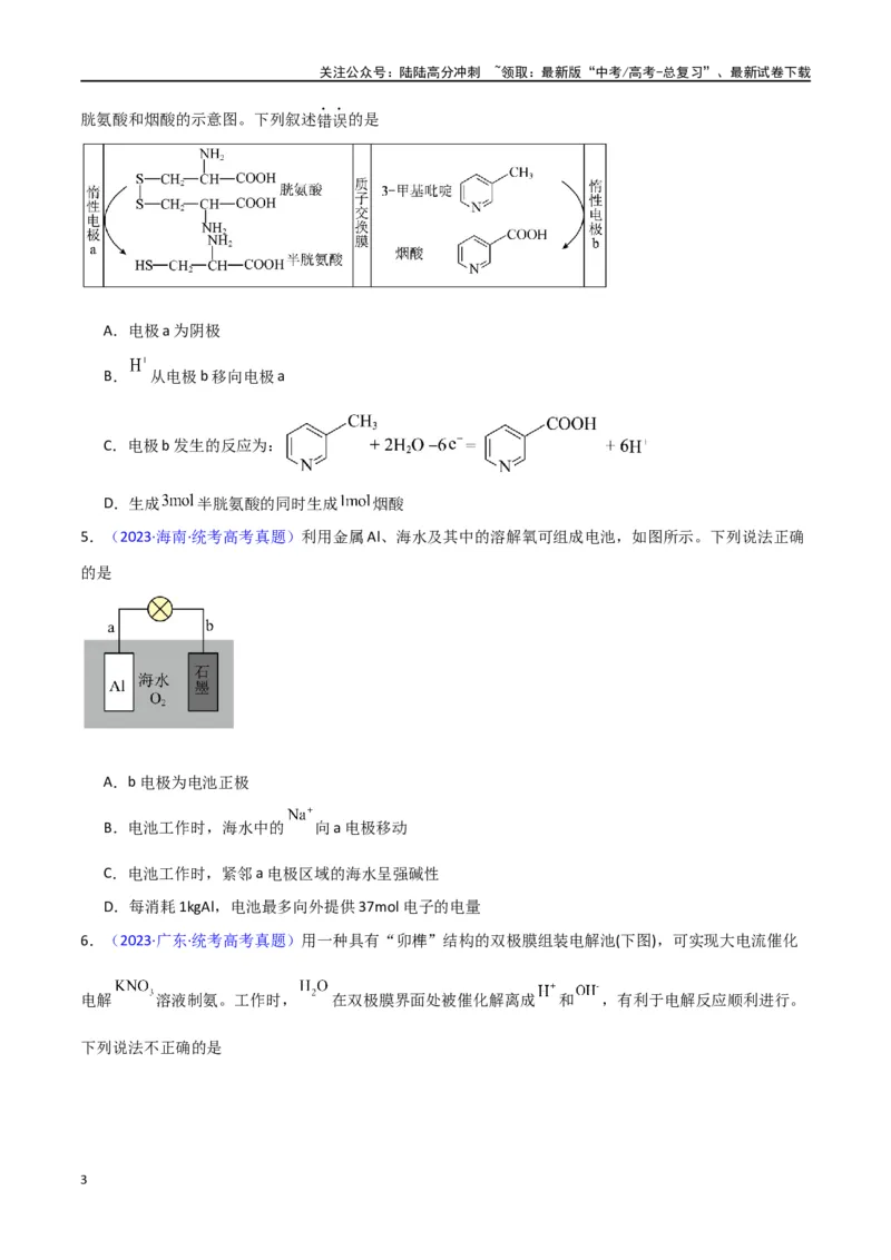 《专题卷10电化学（学生版）_05-化学-高考总复习_专项复习_2024年_2024年高考化学小题限时集训（全国通用+新九省专用）_资料_高考化学小题限时集训（新九省专用）》第3页预览
