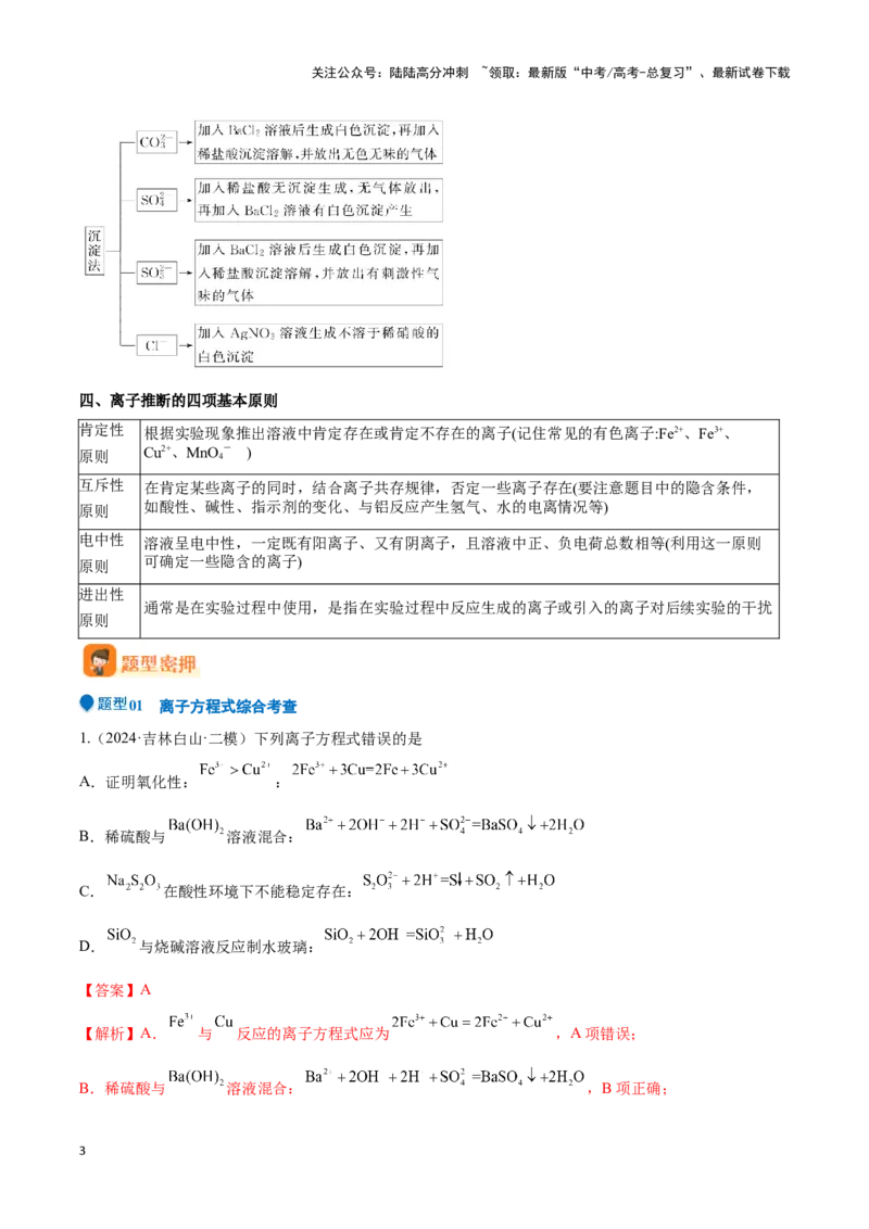 《压轴题01 离子方程式与离子共存的判断（解析版）_05-化学-高考总复习_专项复习_2025年_2025年高考化学压轴题型专项(1)_资料》第3页预览