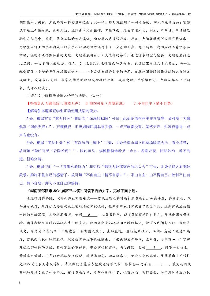 《专题02成语填空考点专训（03）（教师版）—_一轮复习_2024年_2024新高考语文一轮复习考点解析课件教案学案练习题_资料_2025版_语言文字运用》第3页预览
