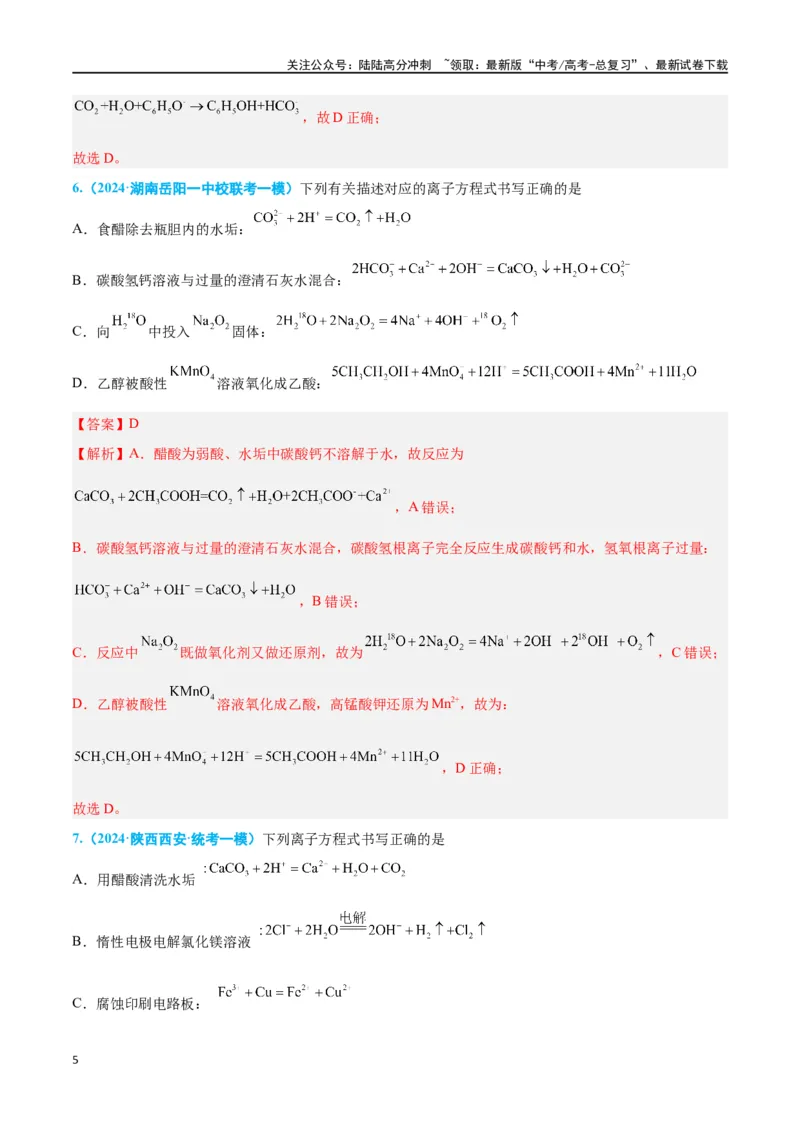 《专题三离子反应与氧化还原反应高考押题-2024年高考化学二轮复习举一反三系列（新高考专用）（教师版）_05-化学-高考总复习_二轮复习_2024年_资料》第5页预览