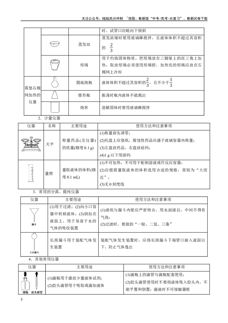 《专题17化学实验基础（讲义）（原卷版）_05-化学-高考总复习_二轮复习_2024年_2024年高考化学二轮复习高频考点追踪与预测（新高考专用）_讲义》第5页预览