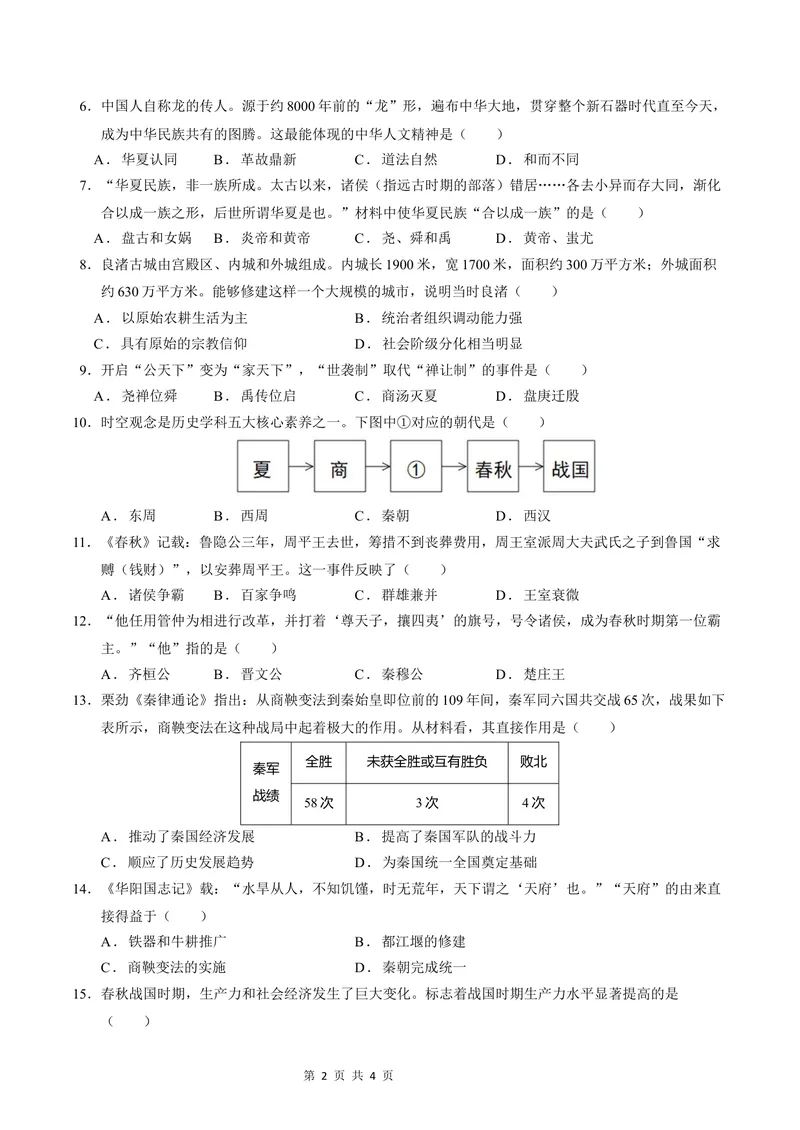 《七年级历史第一次月考卷（考试版A4）测试范围：七上1~6课（贵州专用）_初中全科目《第一次月考试卷》7-9年级上册_7年级历史上_七上历史第一次月考_地区卷》第2页预览