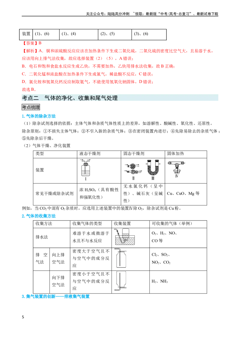 《专题05气体的制备-实验攻略备战2024年高考化学实验常考知识点全突破（解析版）_05-化学-高考总复习_专项复习_2024年_2024年高考化学实验常考知识点全突破考点梳理攻略_资料》第5页预览