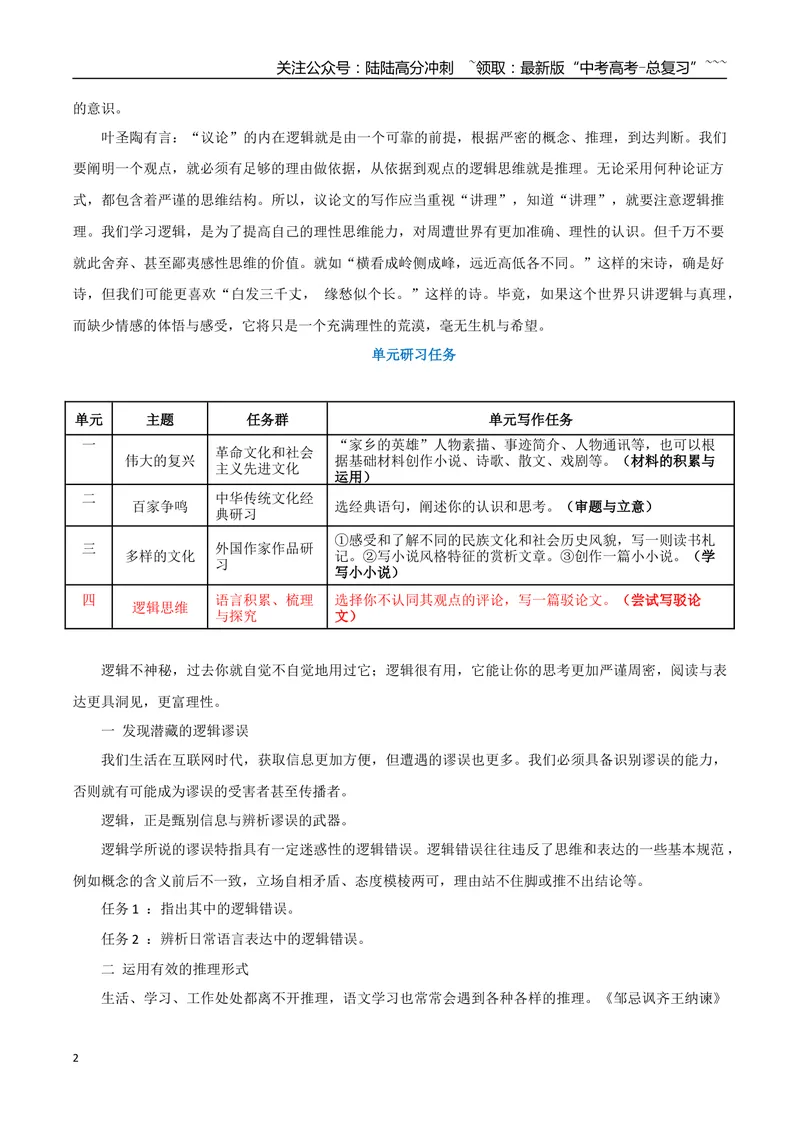《专题04逻辑的力量（巧用逻辑推理，增强论证力量）_一轮复习_2026年-语文一轮复习_2026年高考语文一轮复习之教材主题作文训练-G438_资料》第2页预览
