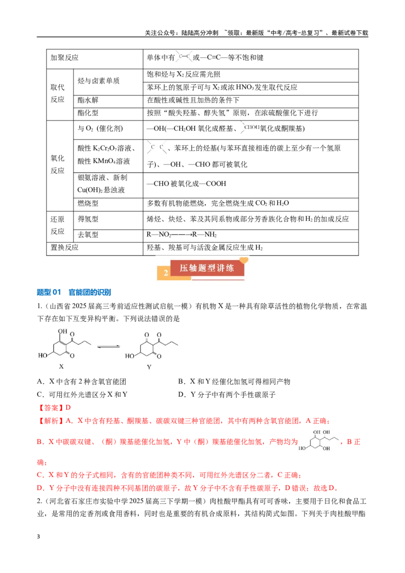 《压轴题07有机物的结构与性质（教师版）_05-化学-高考总复习_专项复习_2025年_2025年高考化学培优训练新高考通用》第3页预览