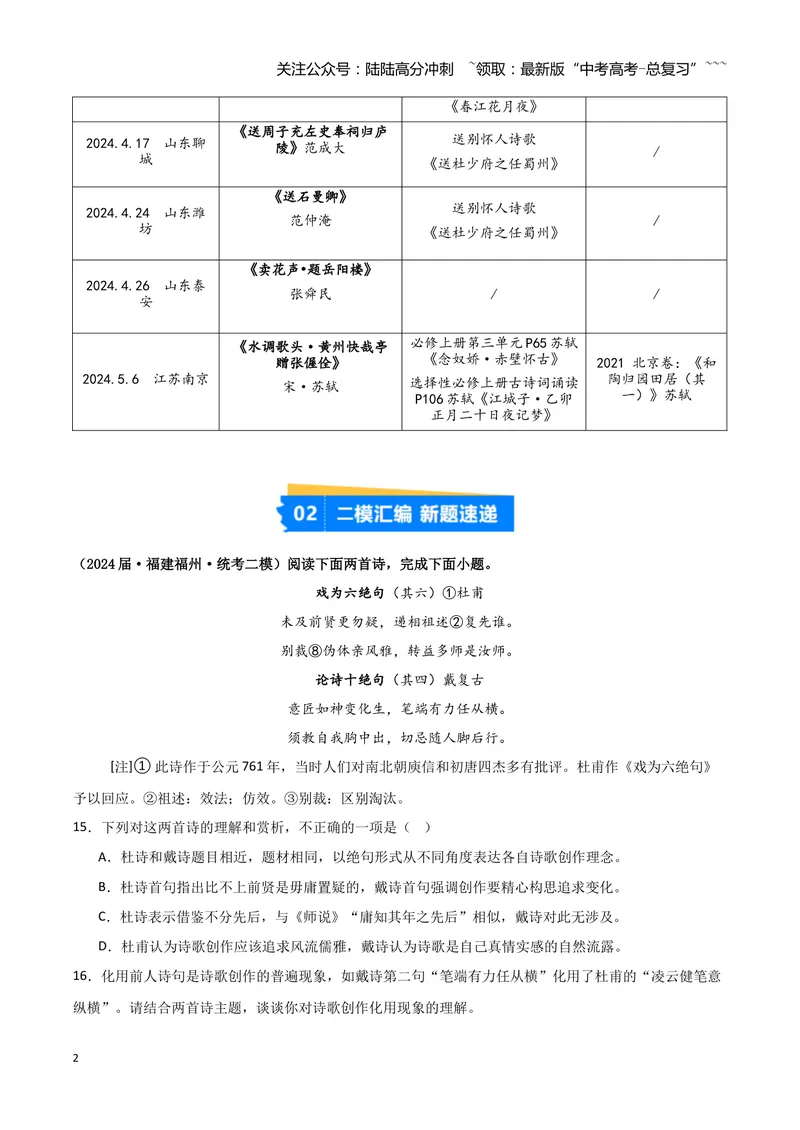 《专题04古代诗歌阅读（学生版）（新高考通用）_专项复习_2026年-语文专项复习_2025年高考语文二模试题分类汇编（新高考专用）_2024版》第2页预览