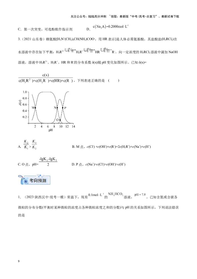 《专题九离子浓度大小比较及分布系数曲线-（原卷版）_05-化学-高考总复习_二轮复习_2024年_2024年高考化学二轮复习讲与练考点练习题全国通用_资料》第9页预览