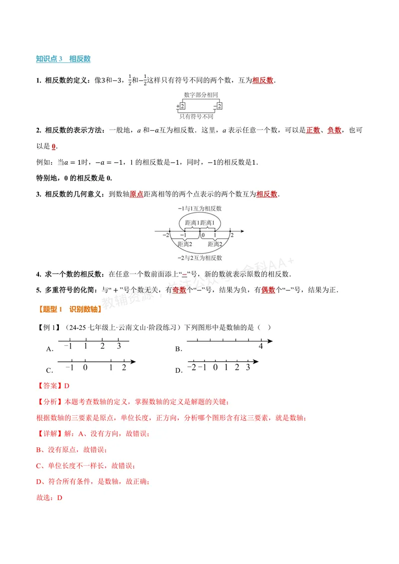 《专题1.2数轴、相反数(讲义)(解析版)_2026语数英7-9年级上《举一反三系列》多版本_2026《初中数学•举一反三系列》7上多版本_2026《初中数学•举一反三系列》7上(华东师大)》第2页预览