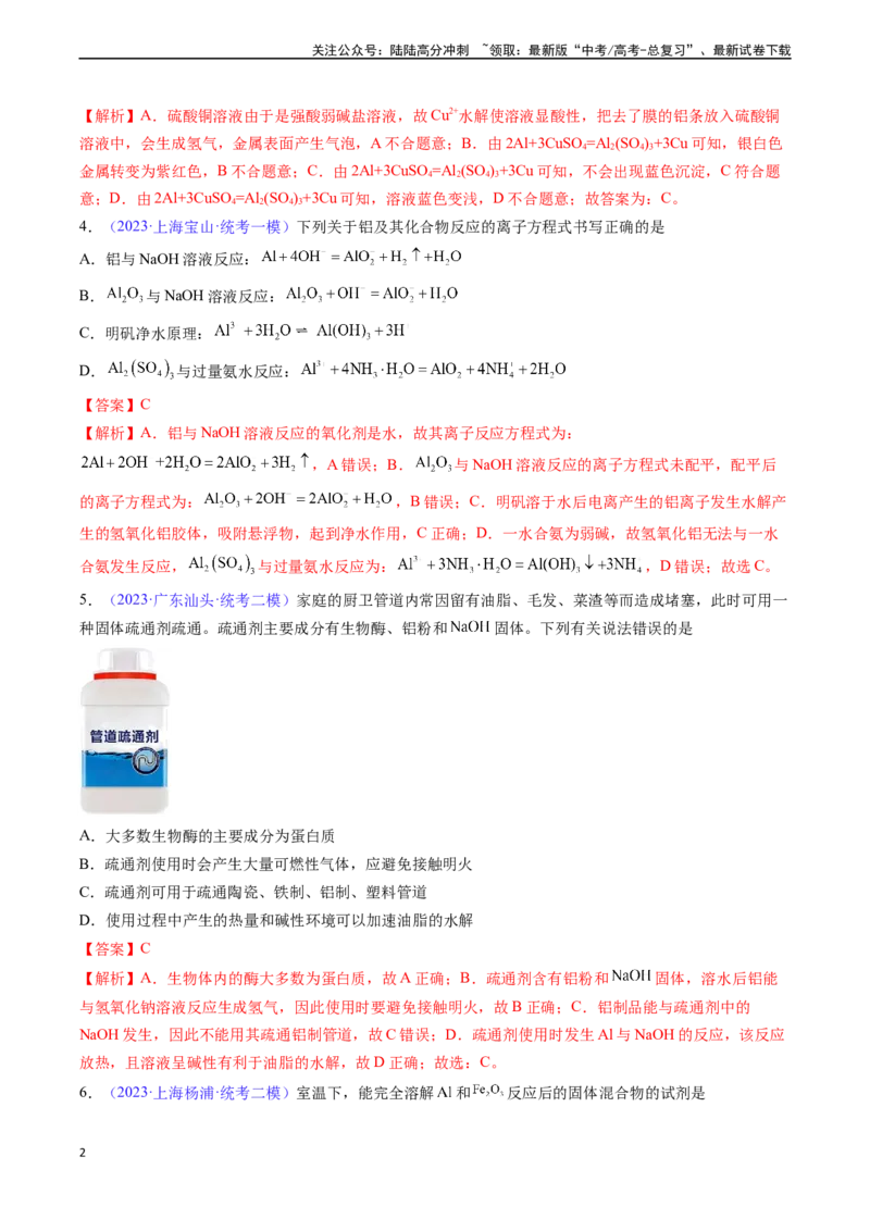 《专题10铝及其重要化合物-（解析版）_05-化学-高考总复习_一轮复习_2024年_2024年高考化学一轮复习基础考点必刷好题（新教材新高考）_资料》第2页预览