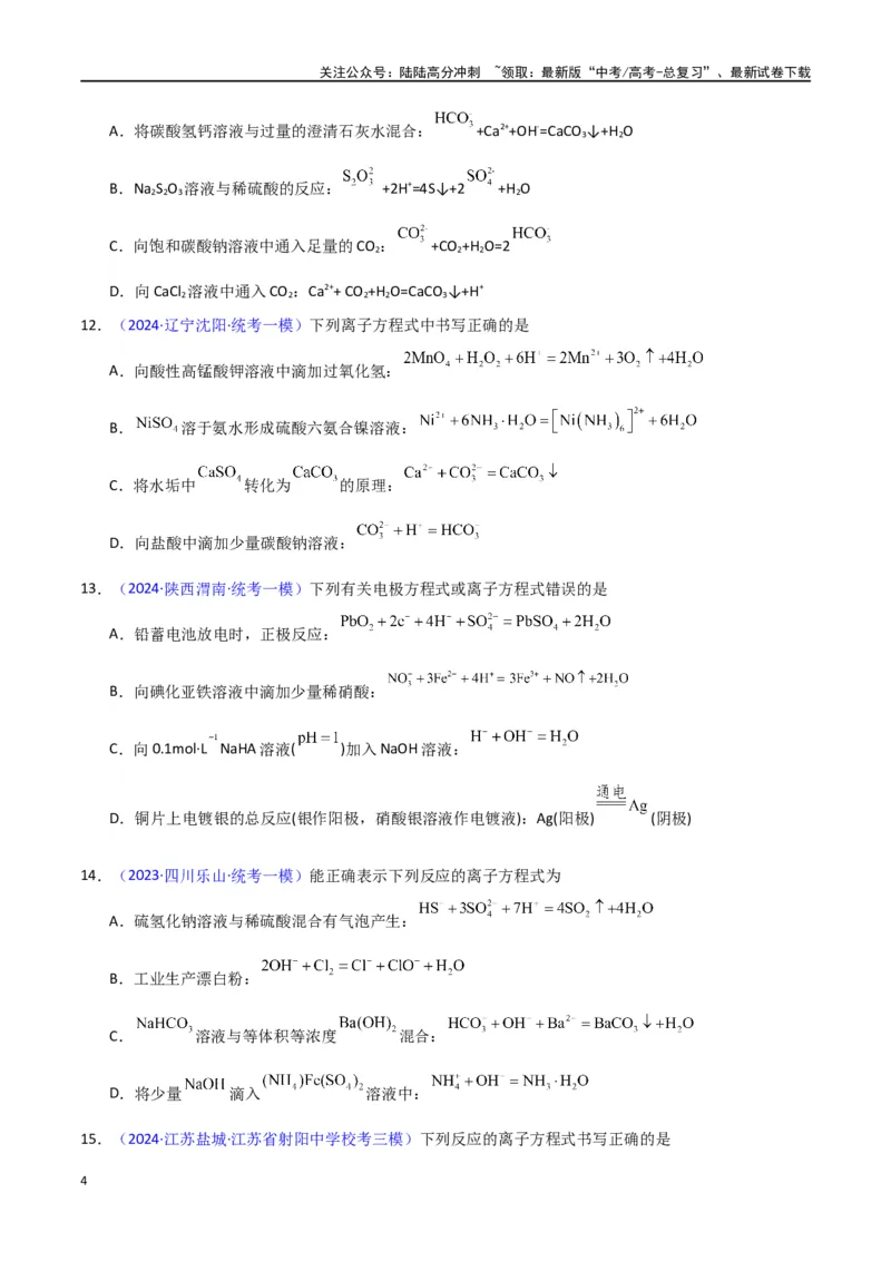 《专题卷04离子反应-（新九省专用）（学生版）_05-化学-高考总复习_专项复习_2024年_2024年高考化学小题限时集训（全国通用+新九省专用）_资料_高考化学小题限时集训（新九省专用）》第4页预览