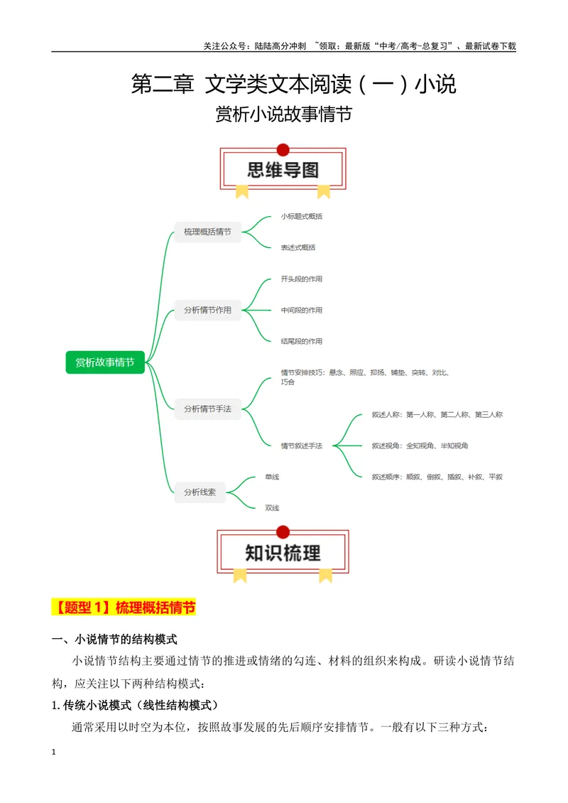 《专题01：赏析小说故事情节（教师版）_一轮复习_2025年_2025年高考语文一轮复习知识清单（全国通用）》第1页预览