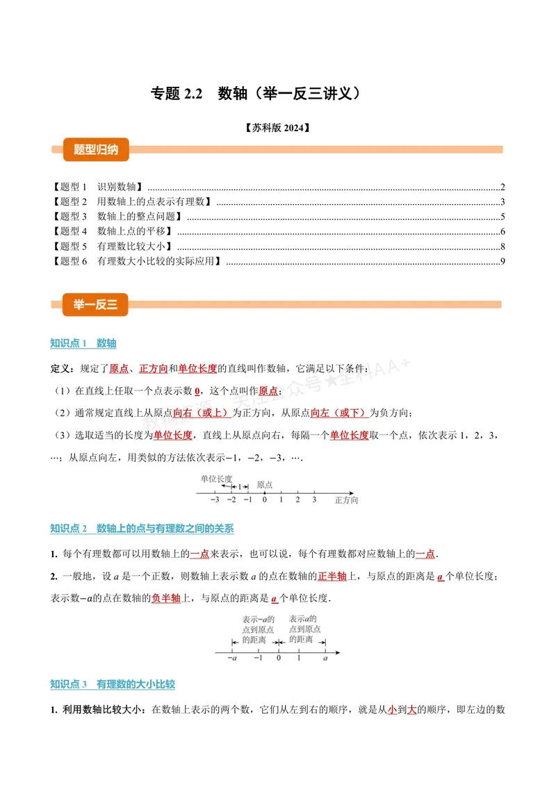 《专题2.2数轴(讲义)(解析版)_2026语数英7-9年级上《举一反三系列》多版本_2026《初中数学•举一反三系列》7上多版本_2026《初中数学•举一反三系列》7上(苏科)_专题2.2数轴(讲义)》第1页预览