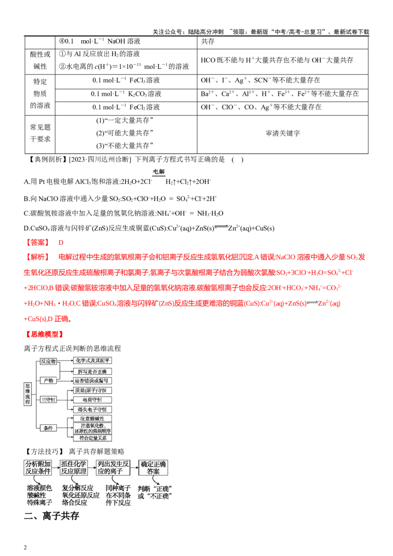 《专题六离子反应、离子推断、检验（教师版）_05-化学-高考总复习_二轮复习_2024年_2024年高考化学二轮专题复习讲义（新高考通用）_资料_1-资料》第2页预览