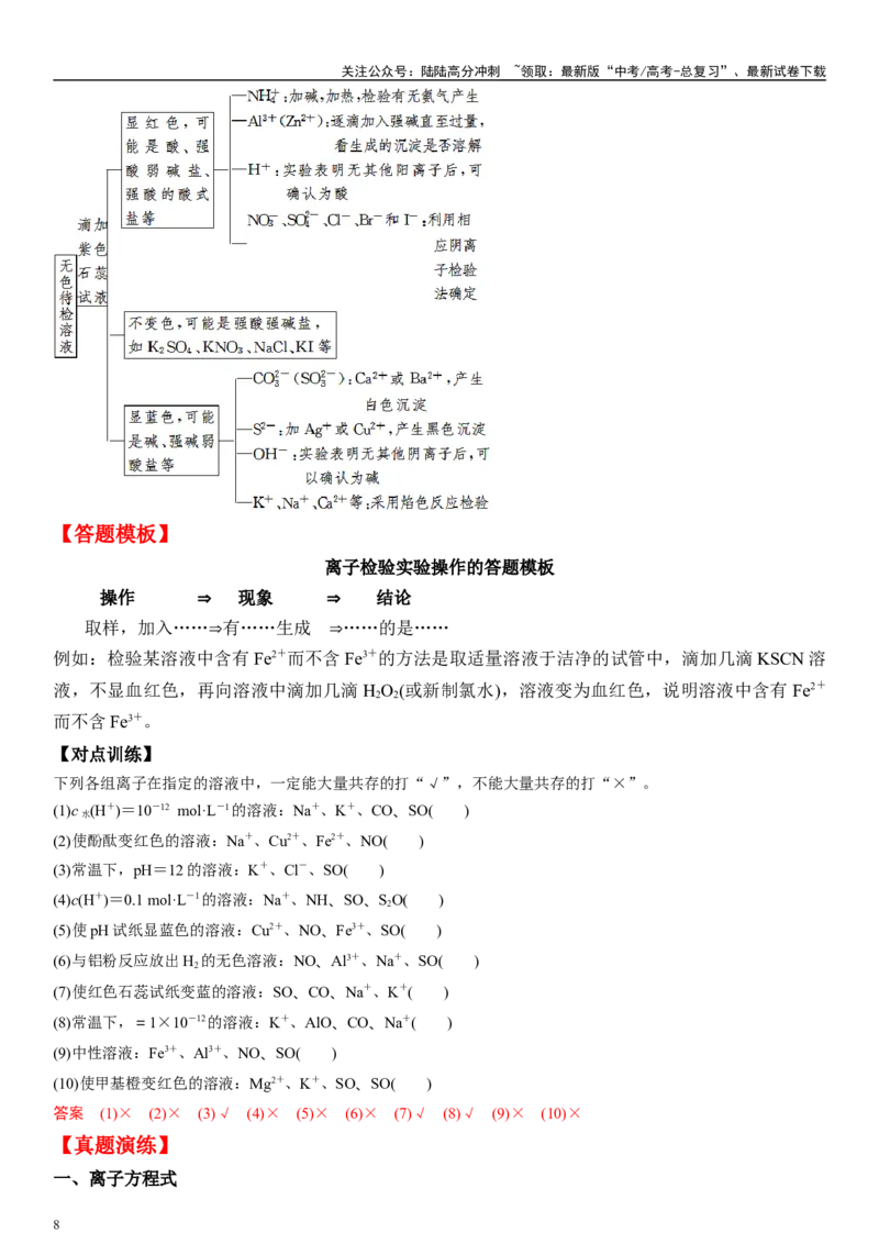 《专题六离子反应、离子推断、检验（教师版）_05-化学-高考总复习_二轮复习_2024年_2024年高考化学二轮专题复习讲义（新高考通用）_资料_1-资料》第8页预览