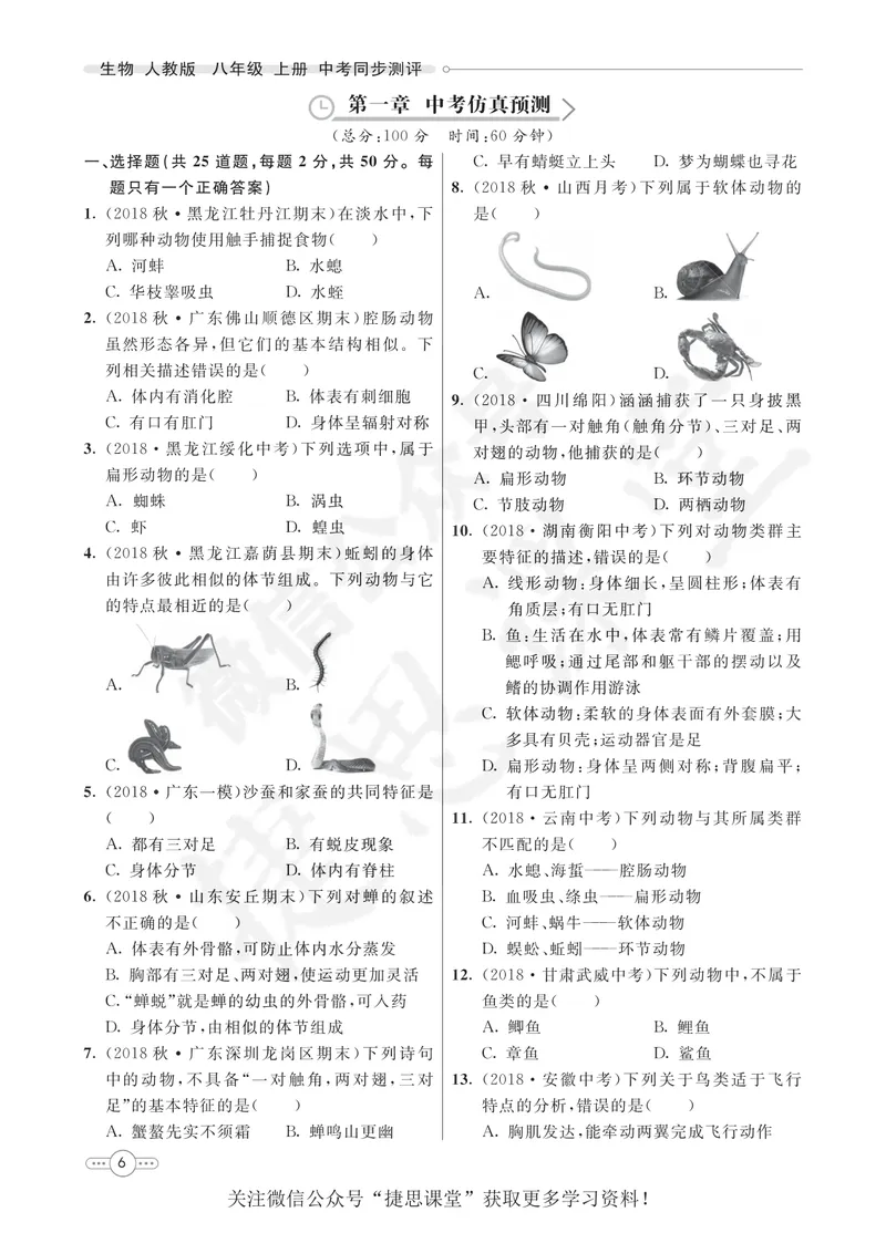 《七彩课堂八年级上册生物人教版同步测评_初中789年级全科目《七彩课堂》各版本_初中生物_同步测评》第8页预览