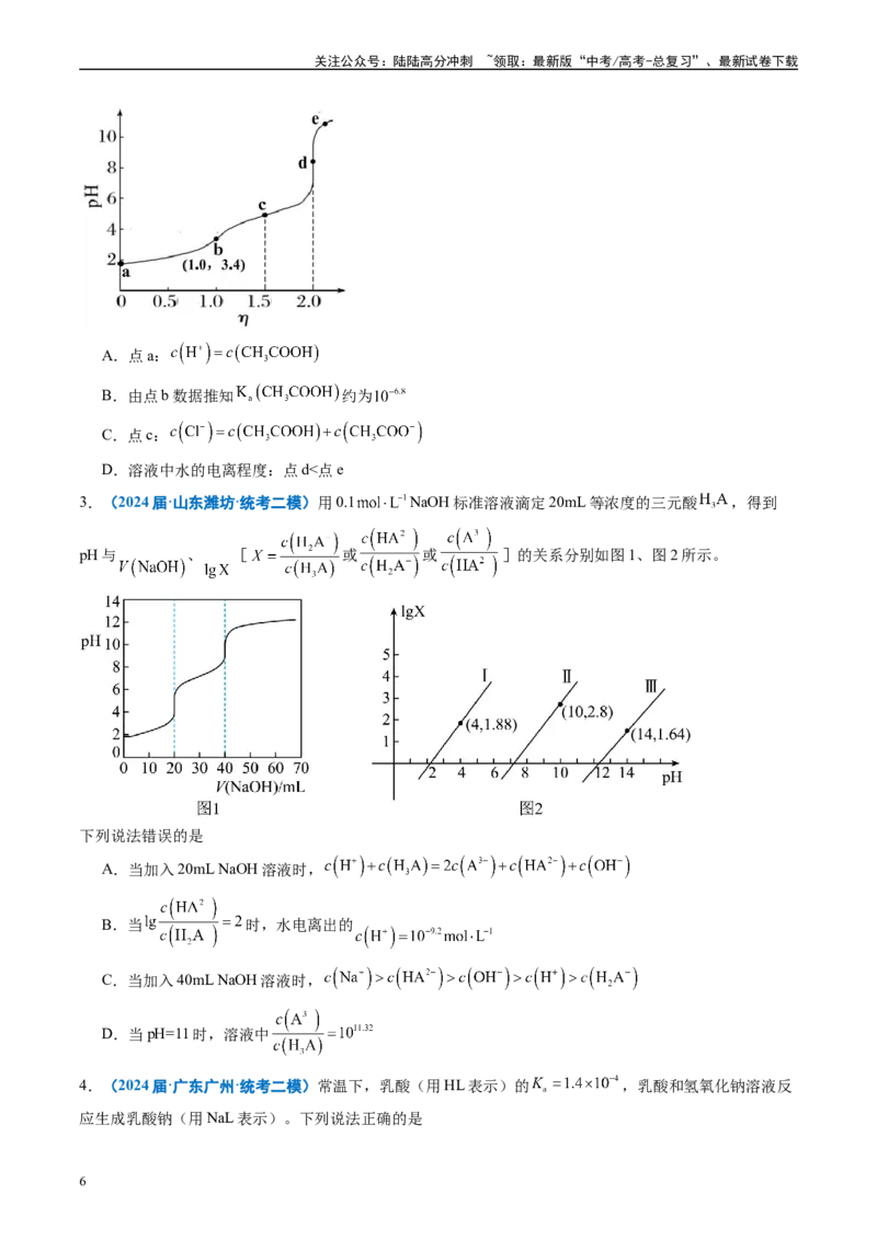《专题07水溶液中的离子反应与平衡（原卷版）_05-化学-高考总复习_专项复习_2025年_2024年高考二模试题分类汇编化学全国通用》第6页预览