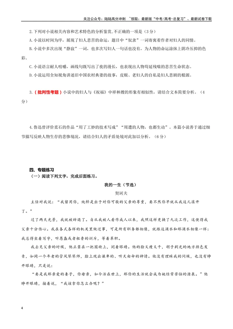 《专题05批判现实小说（学生版）-13页_二轮复习_2025年_2025年高考语文二轮复习小说阅读教考衔接微专题（十大文体流派）_资料》第4页预览