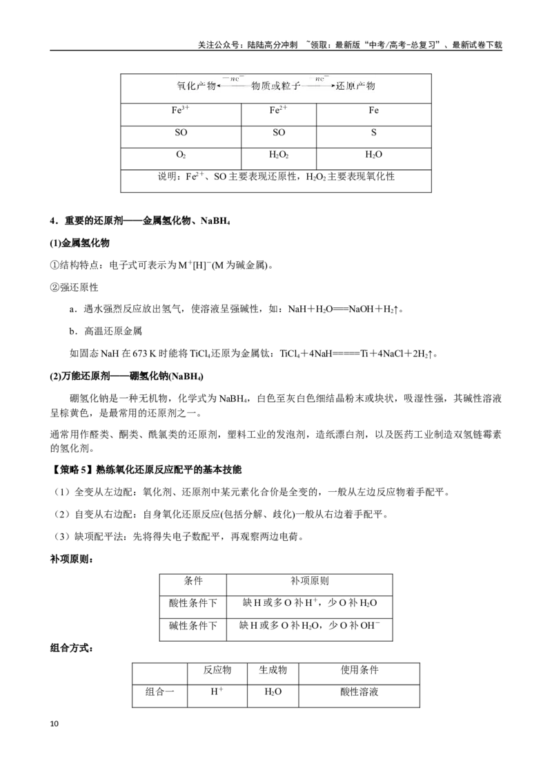 《专题06氧化还原反应概念、规律及应用（学生版）-（新高考通用）_05-化学-高考总复习_二轮复习_2025年_2025年高考化学二轮·突破提升专题复习讲义（新高考通用）_资料》第10页预览