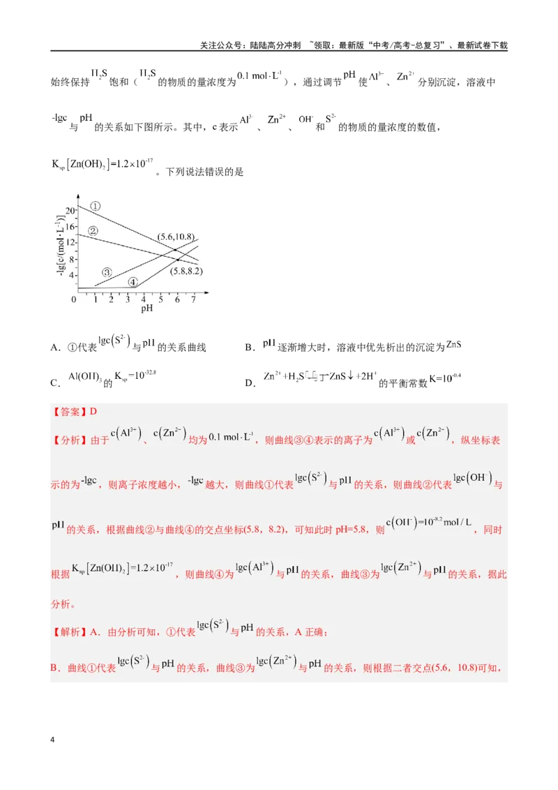 《专题七水溶液中的离子反应与平衡高考押题-2024年高考化学二轮复习举一反三系列（新高考专用）（教师版）_05-化学-高考总复习_二轮复习_2024年_资料》第4页预览