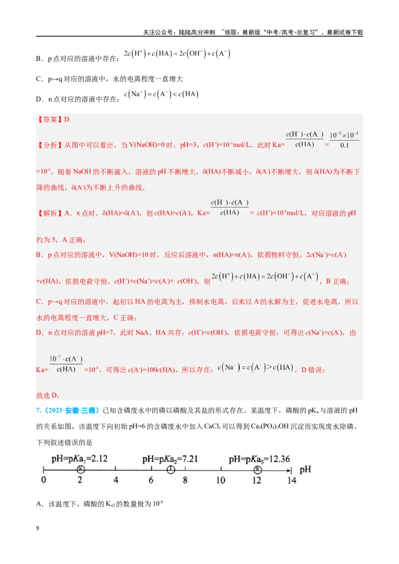 《专题七水溶液中的离子反应与平衡高考押题-2024年高考化学二轮复习举一反三系列（新高考专用）（教师版）_05-化学-高考总复习_二轮复习_2024年_资料》第9页预览