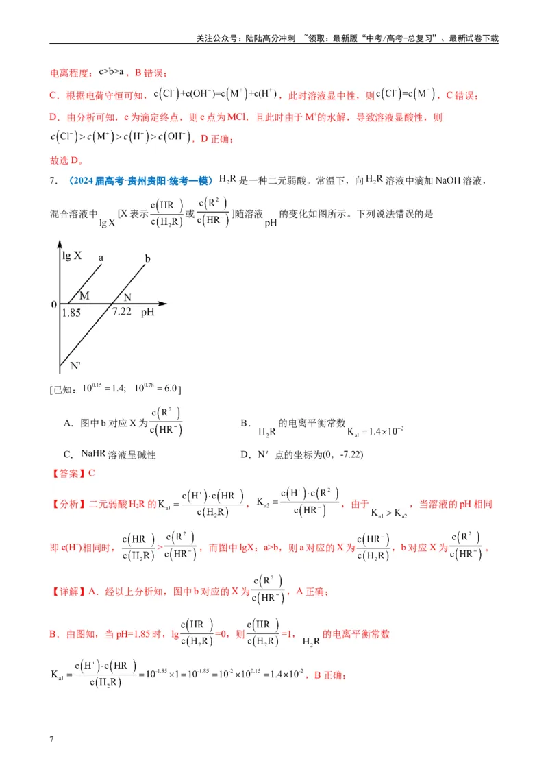 《专题07水溶液中的离子反应与平衡（解析版）_05-化学-高考总复习_专项复习_2025年_2024年高考一模试题分类汇编化学全国通用》第7页预览