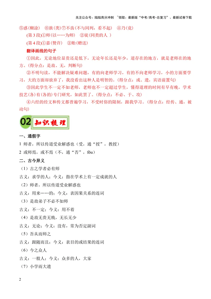 《专题02《师说》挖空训练+知识梳理+过关训练（解析版）_专项复习_2024年_2024年高中高考文言文复习知识清单梳理默写练习阅读讲义课件ppt_资料_专题02《师说》（统编版）》第2页预览
