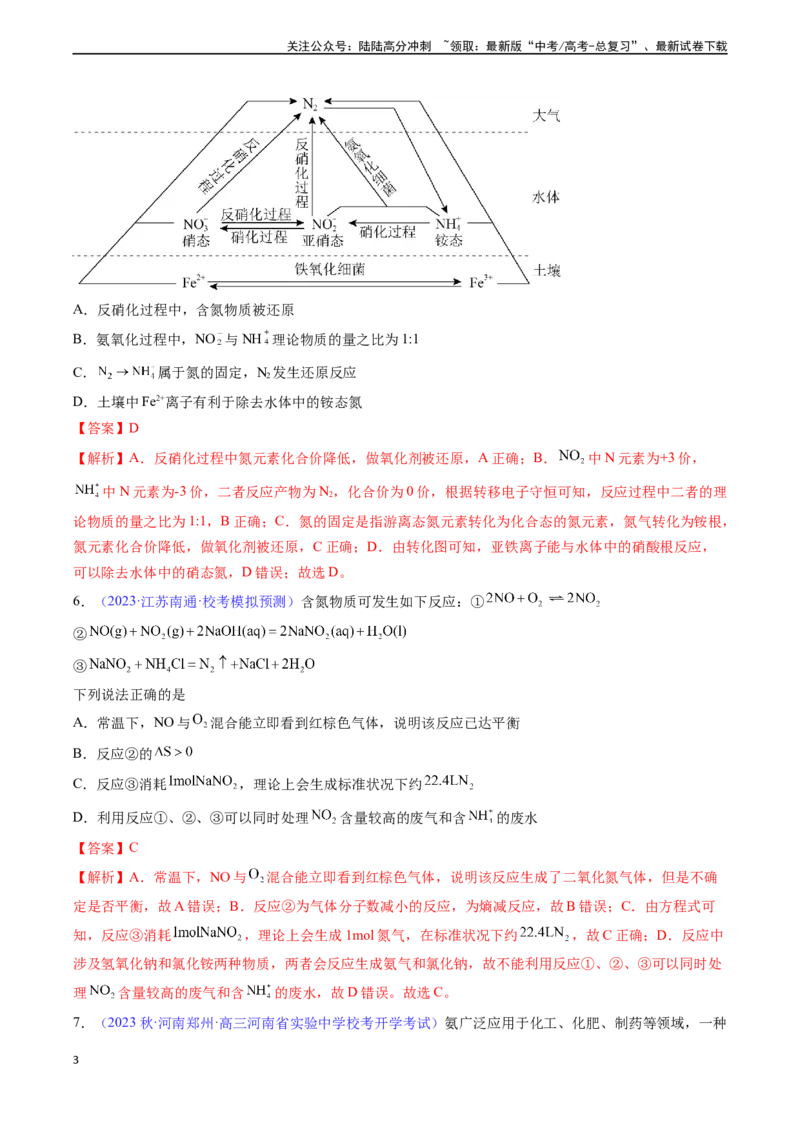 《专题17氮及其化合物-（解析版）_05-化学-高考总复习_一轮复习_2024年_2024年高考化学一轮复习基础考点必刷好题（新教材新高考）_资料》第3页预览
