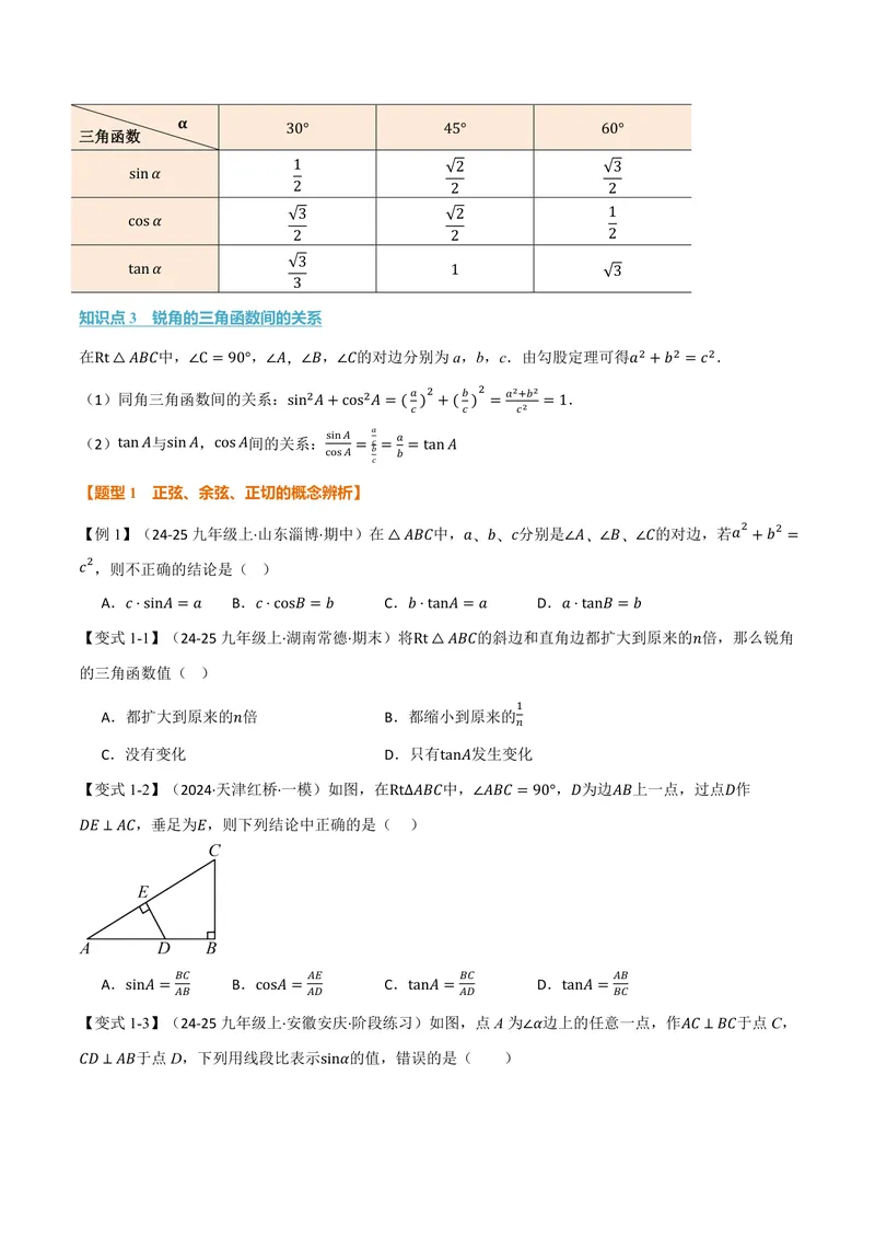 《专题23.1锐角的三角函数(讲义)(原卷版)_2026语数英7-9年级上《举一反三系列》多版本_2026《初中数学•举一反三系列》9上多版本_2026《初中数学•举一反三系列》9上(沪科)》第2页预览