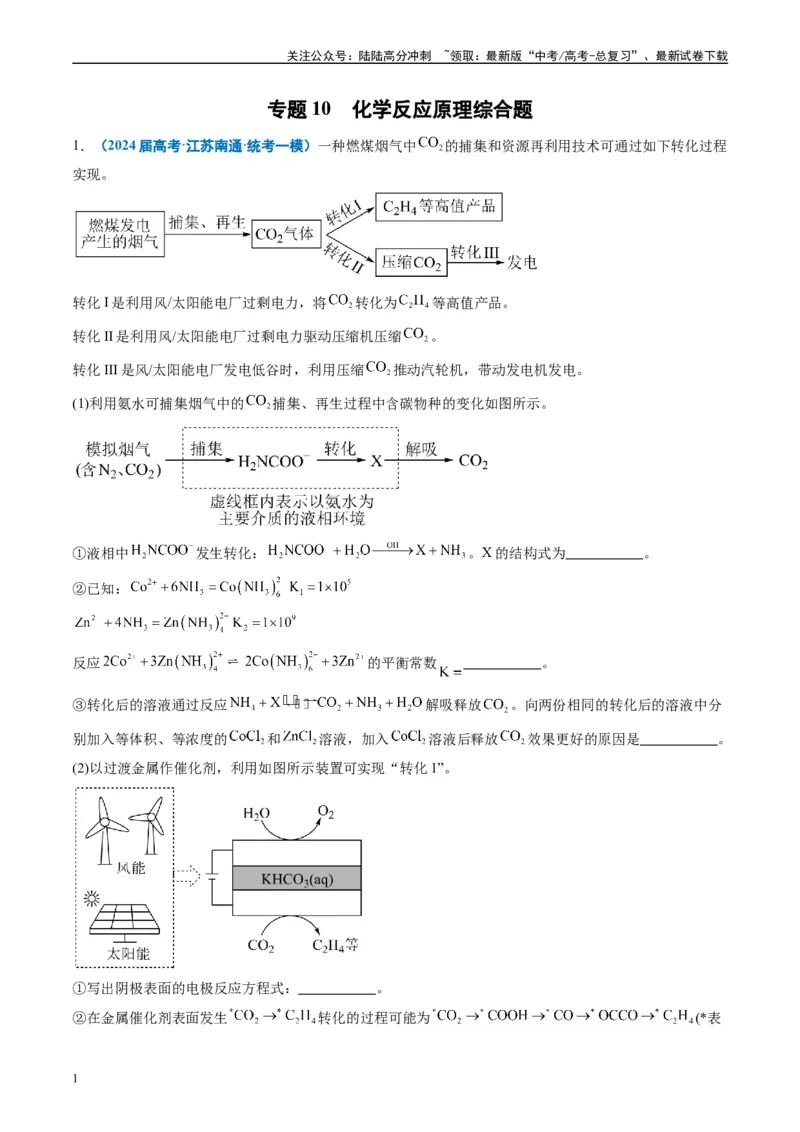 《专题10化学反应原理综合题（解析版）_05-化学-高考总复习_专项复习_2025年_2024年高考一模试题分类汇编化学全国通用》第1页预览