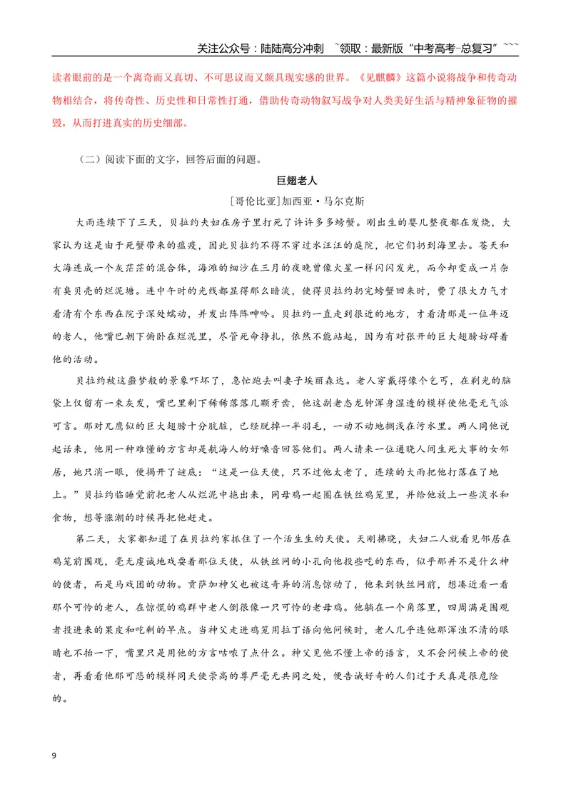 《专题04魔幻现实小说（教师版）-17页_专项复习_2026年-语文专项复习_2026年高考语文复习阅读与写作教考衔接微专题（全国通用）-G379_资料》第9页预览