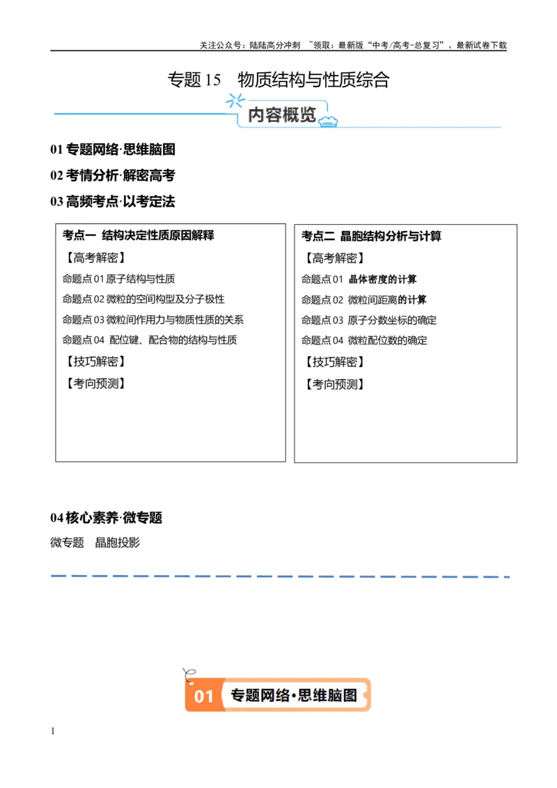 《专题15物质结构与性质综合（讲义）（解析版）_05-化学-高考总复习_二轮复习_2024年_2024年高考化学二轮复习高频考点追踪与预测（新高考专用）_讲义_教师版（含答案解析）》第1页预览