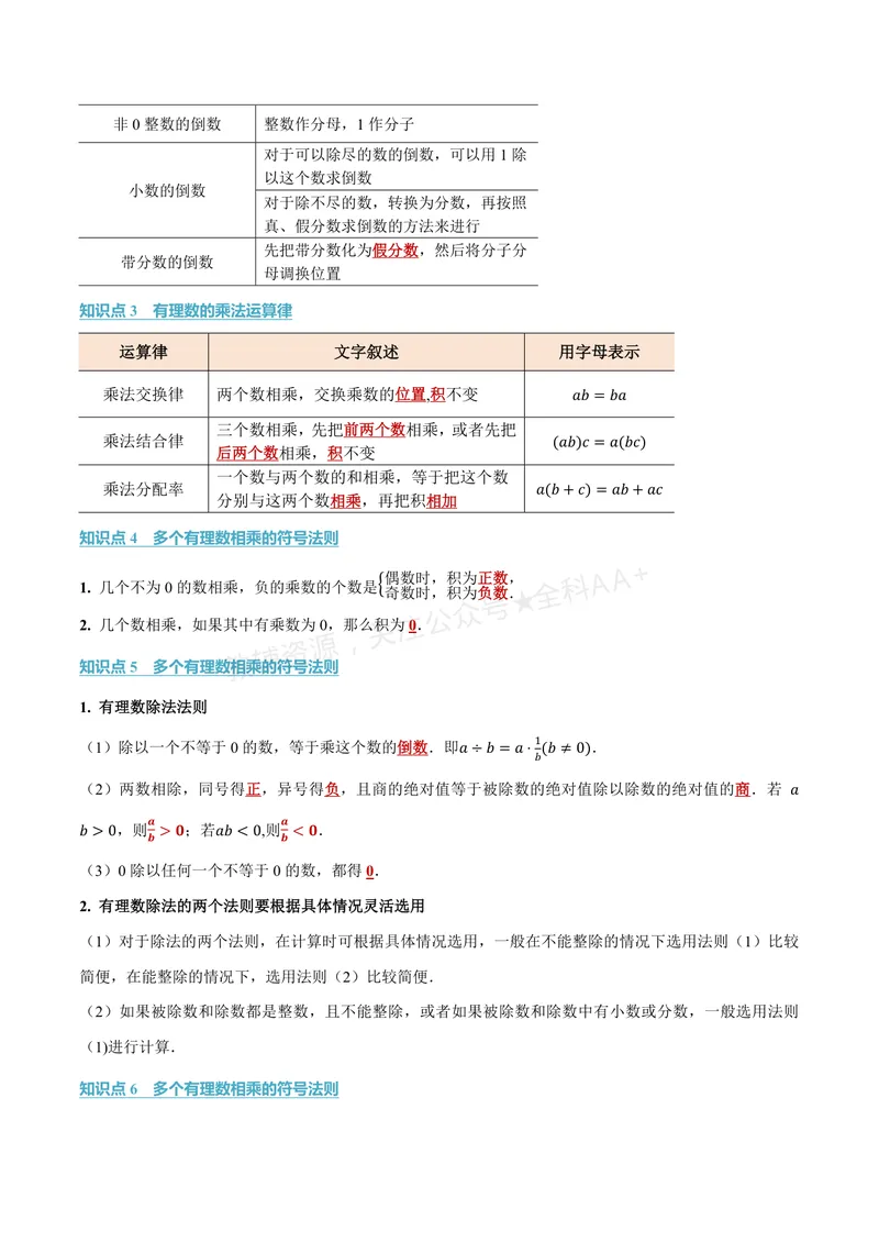 《专题1.5有理数的乘法与除法(讲义)(原卷版)_2026语数英7-9年级上《举一反三系列》多版本_2026《初中数学•举一反三系列》7上多版本_2026《初中数学•举一反三系列》7上(华东师大)》第2页预览