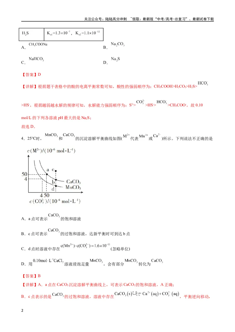 《专题突破卷09水溶液中的离子反应与平衡（解析版）_05-化学-高考总复习_一轮复习_2024年_2024年高考化学一轮复习考点通关卷（新高考通用）_专题突破卷》第2页预览