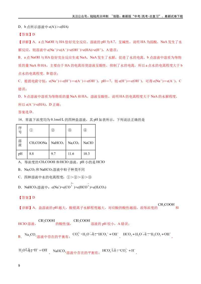 《专题突破卷09水溶液中的离子反应与平衡（解析版）_05-化学-高考总复习_一轮复习_2024年_2024年高考化学一轮复习考点通关卷（新高考通用）_专题突破卷》第9页预览