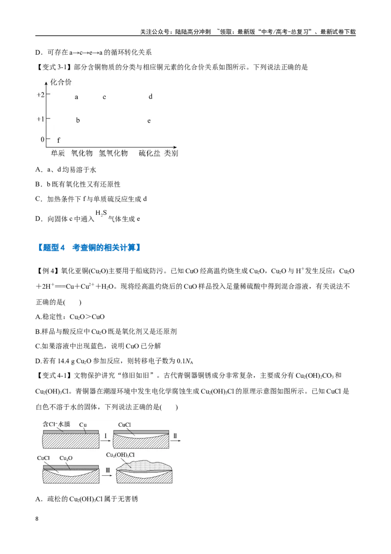 《专题09铜及其金属材料八大题型（新高考通用）（学生版）_05-化学-高考总复习_专项复习_2025年_2025年高考化学举一反三重难点题型归纳知识点梳理变式训练_资料》第8页预览