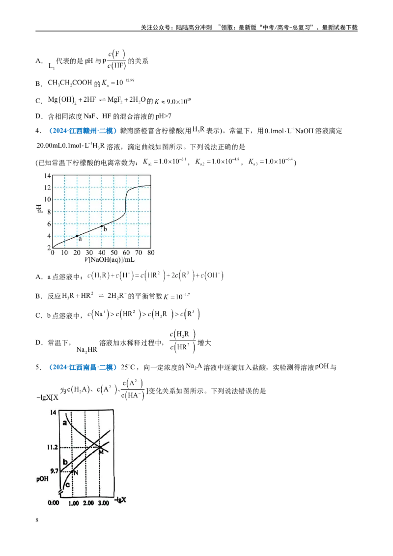 《专题07水溶液中的离子反应与平衡（新高考七省专用）（原卷版）_05-化学-高考总复习_专项复习_2025年_2024年高考二模试题分类汇编化学新高考七省专用》第8页预览