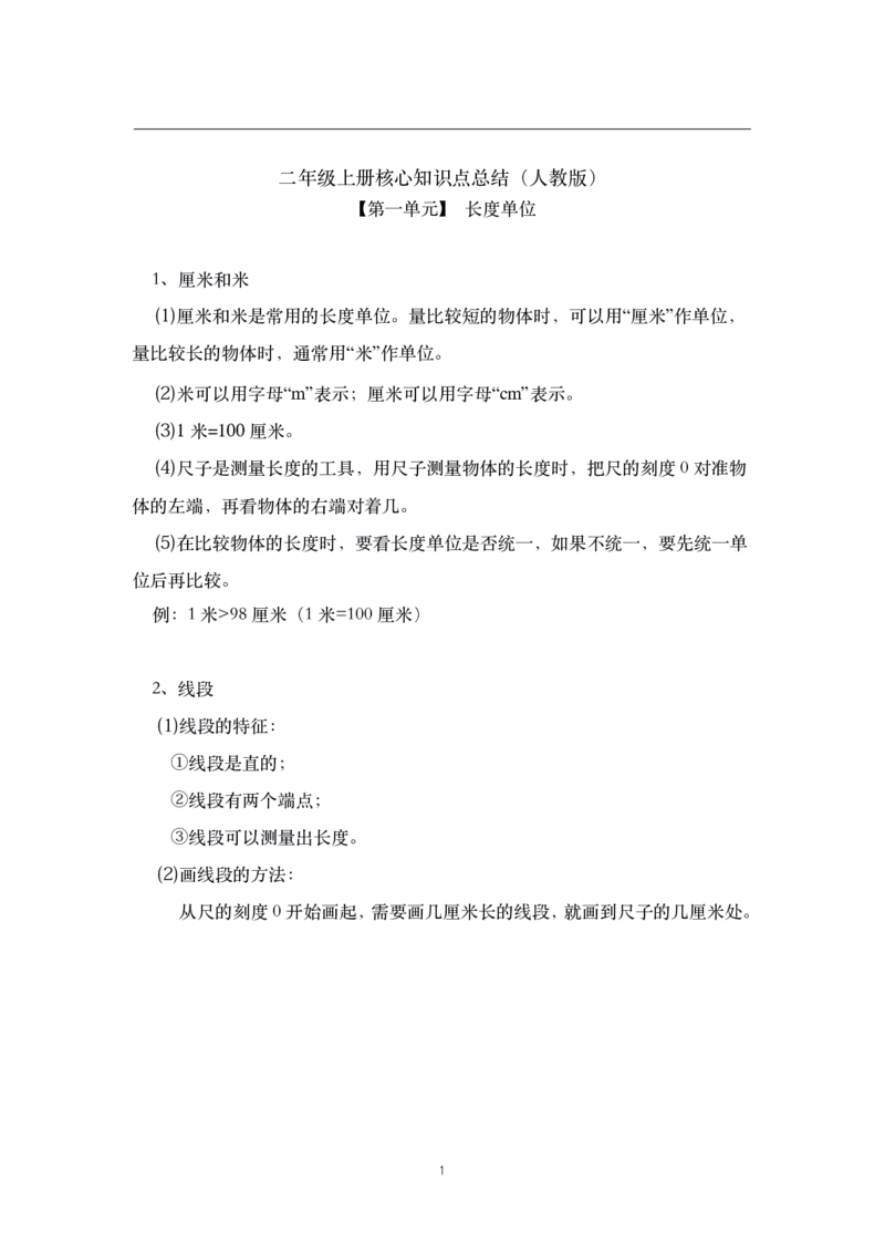 《二年级数学上册核心知识点总结人教新课标_小学1-6年级全科全套_1-6年级全科上册_二年级_数学_A二年级数学（人教版）_人教数学二上知识总结》第1页预览