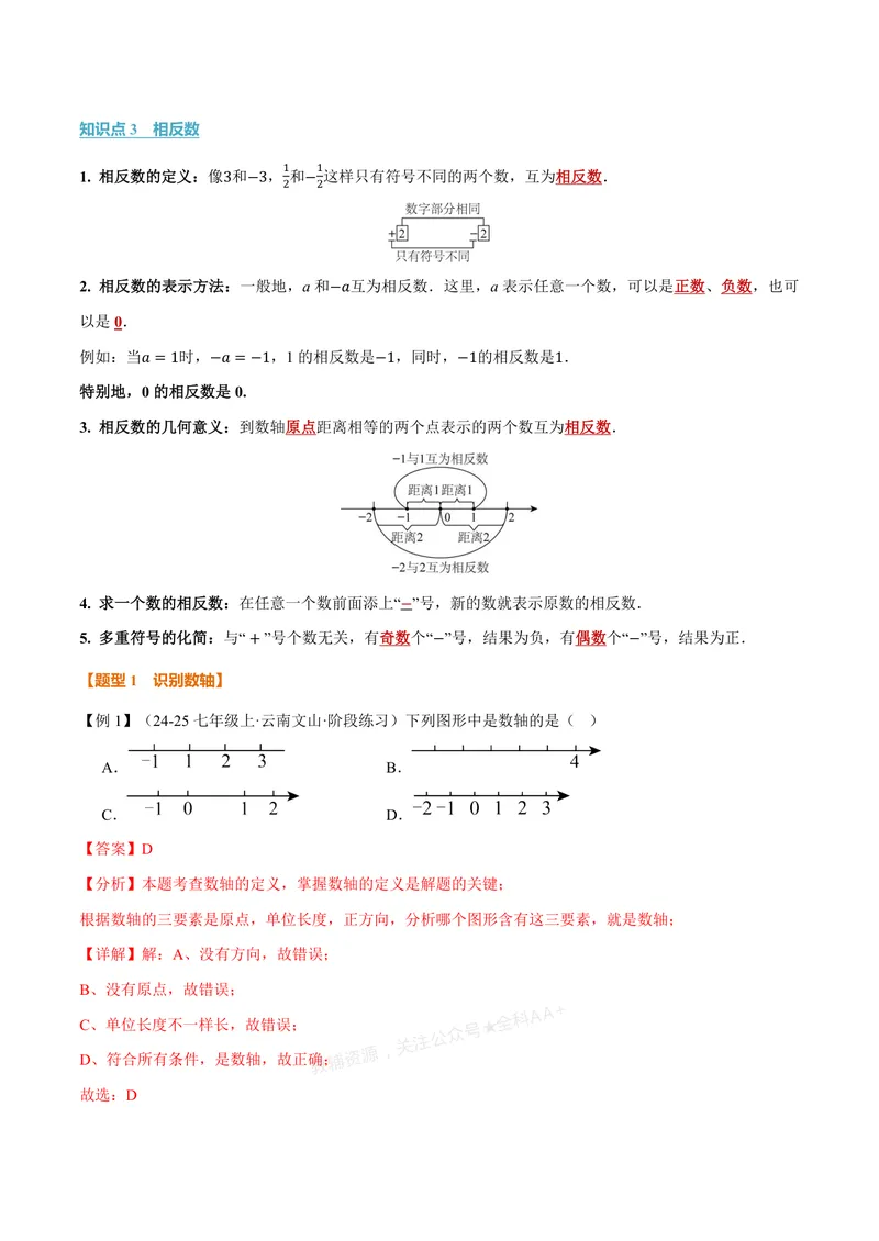 《专题1.2数轴、相反数(讲义)(解析版)_2026语数英7-9年级上《举一反三系列》多版本_2026《初中数学•举一反三系列》7上多版本_2026《初中数学•举一反三系列》7上(浙教)》第2页预览