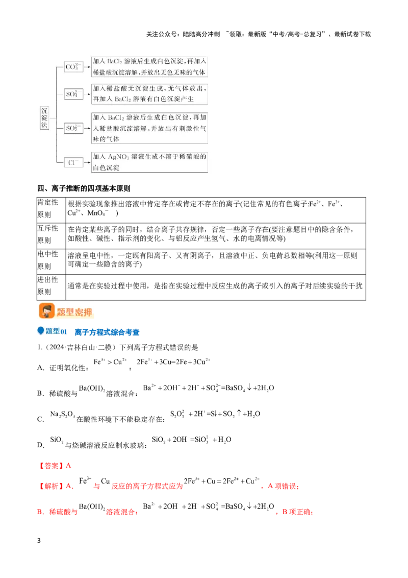 《压轴题01 离子方程式与离子共存的判断（解析版）_05-化学-高考总复习_专项复习_2024年_2024年高考化学压轴题（新高考通用）》第3页预览