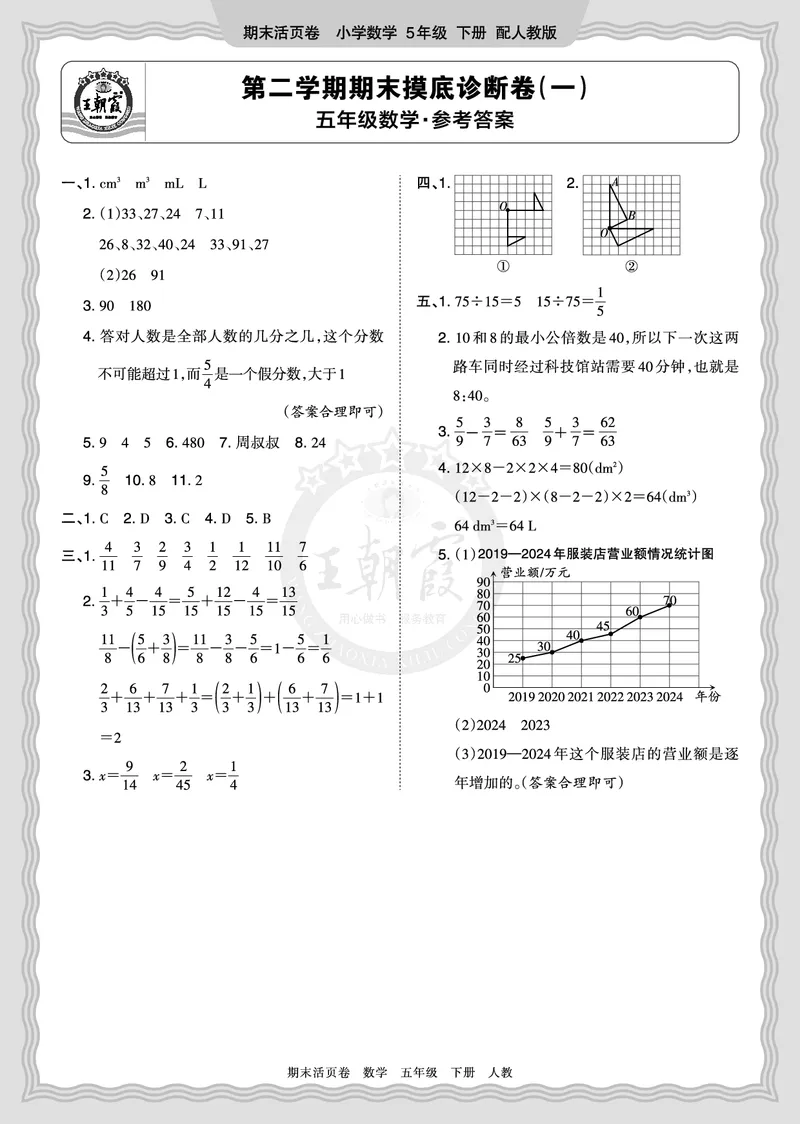 《2026年（下册）5年级数学人教版期末摸底诊断卷（一）答案_小初高学习资料合集（每天更新）_2026春数学《王朝霞期末摸底诊断卷》1-6年级下册人教版》第1页预览