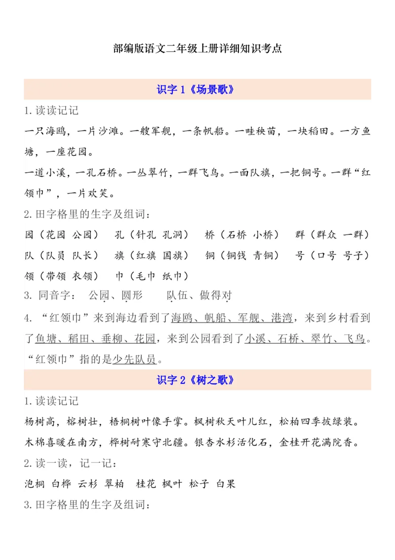 《二年级语文上册1-8单元自编知识点_小学1-6年级全科全套_1-6年级全科上册_二年级_语文_语文二上每课考点总结》第1页预览