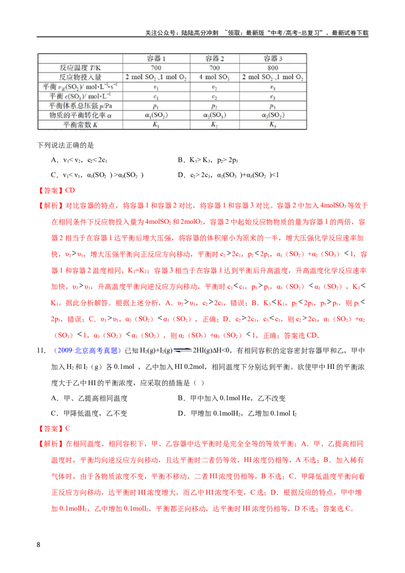 《专题40化学平衡的建立与移动（B）（教师版）_05-化学-高考总复习_专项复习_2025年_十年（2013-2022）高考化学真题分项汇编（全国通用）_专题40化学平衡的建立与移动（B）（全国通用）》第8页预览