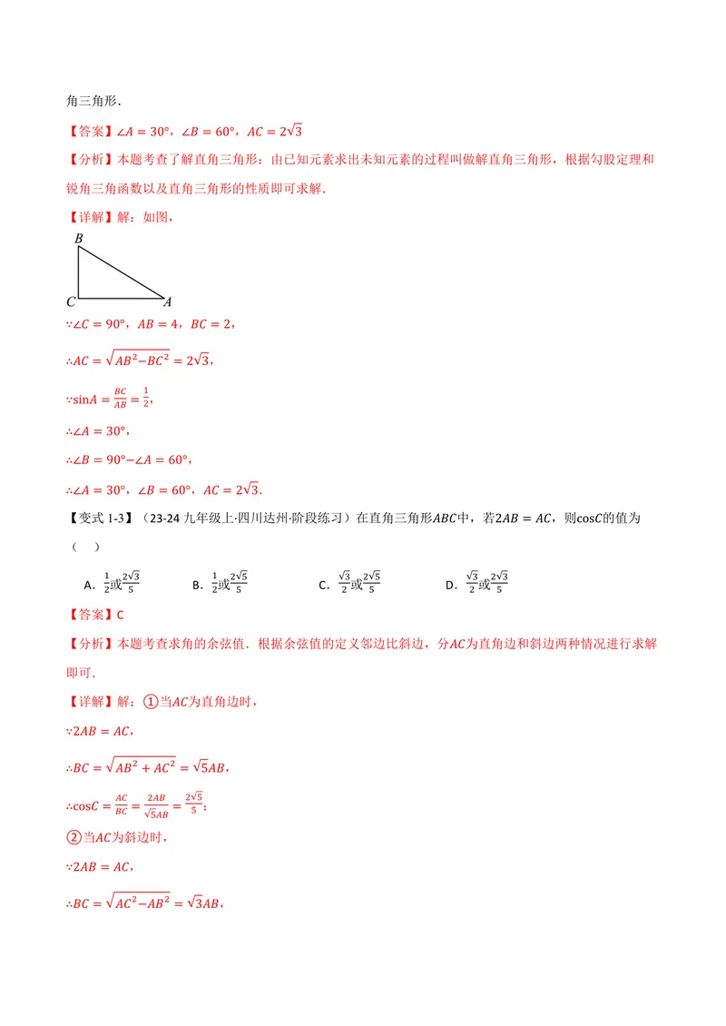 《专题2.2解直角三角形(讲义)册(解析版)_2026语数英7-9年级上《举一反三系列》多版本_2026《初中数学•举一反三系列》9上多版本_2026《初中数学•举一反三系列》9上(沪教)》第4页预览