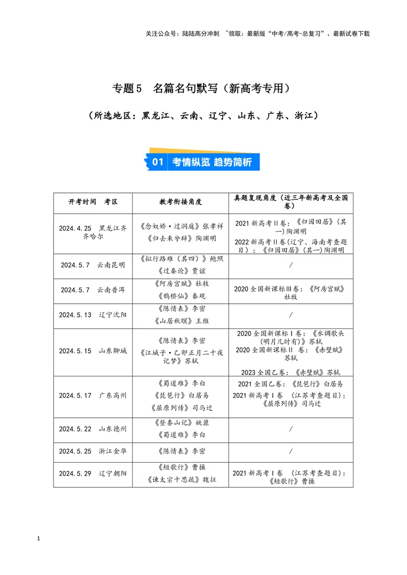 《专题05名篇名句默写（解析版）（新高考通用）_专项复习_2025年_2024年高考三模试题分类汇编语文新高考通用》第1页预览