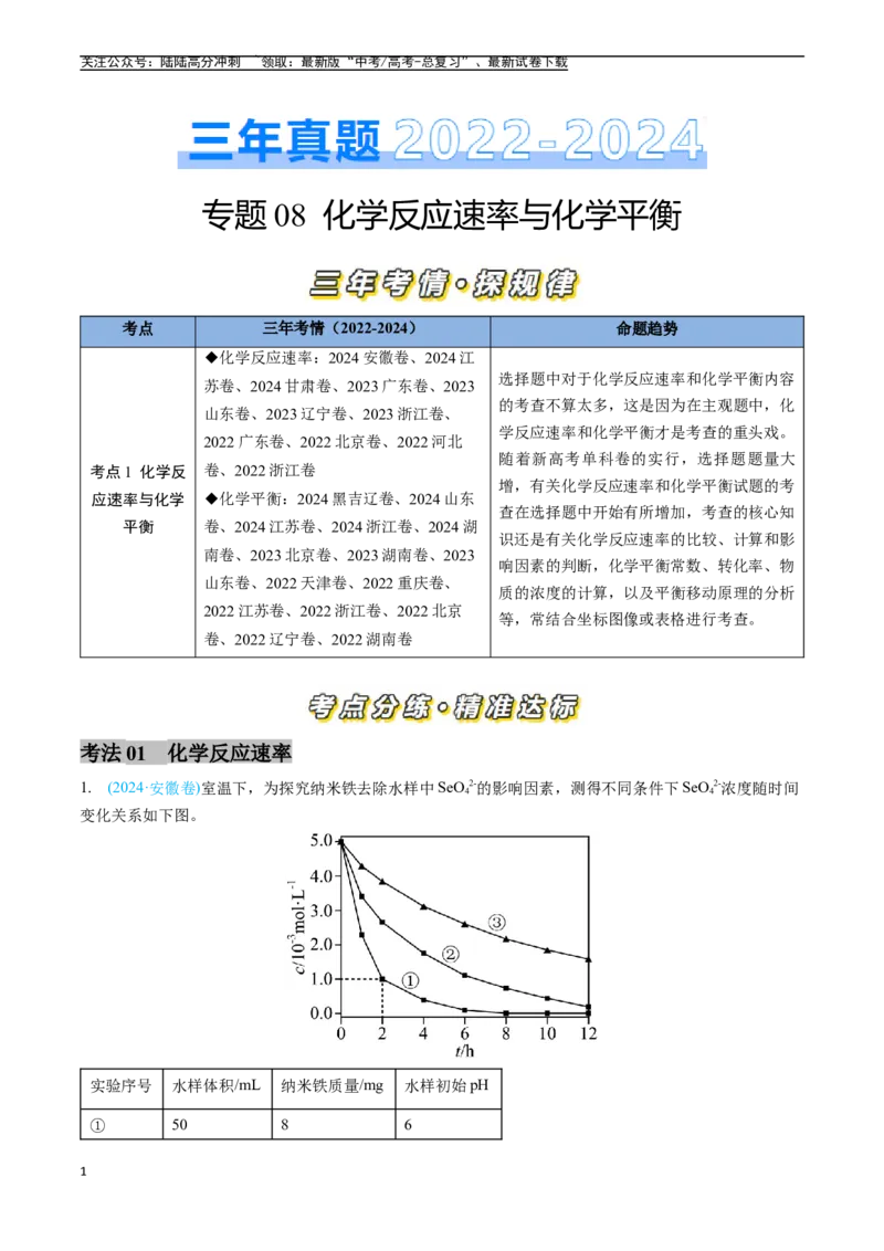 《专题08化学反应速率与化学平衡（全国通用）（解析版）_05-化学-高考总复习_专项复习_2025年_五年2020-2024高考真题分类汇编化学真题分类汇编（全国通用）》第1页预览
